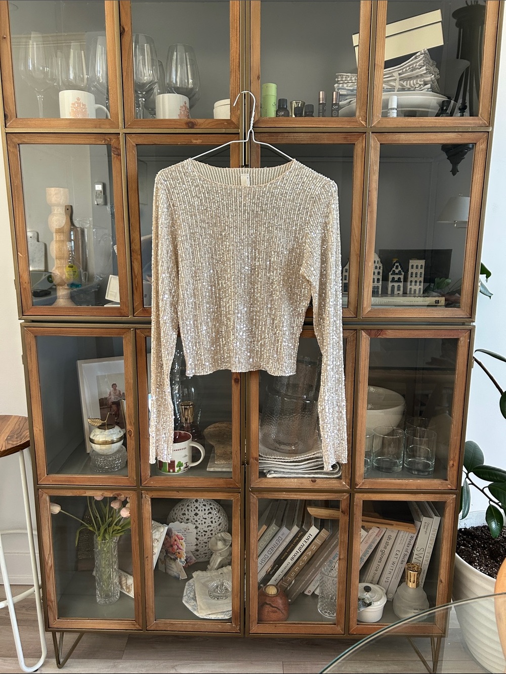 Chocolate Sequined Long-Sleeve Top - Champagne Cream